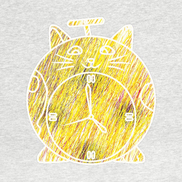 doodle of round cat shaped alarm clock by bloomroge